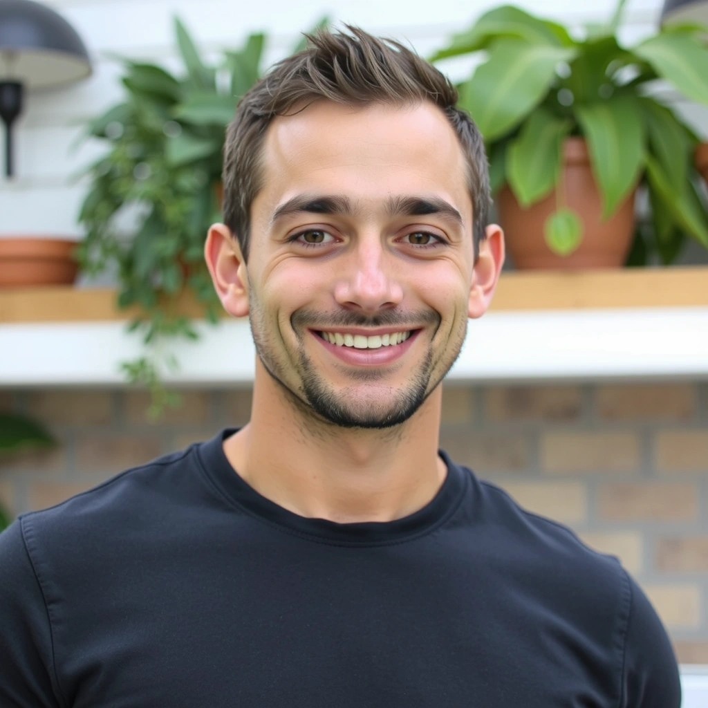 Porträt eines Familienvaters, der fit und ausgeglichen wirkt, nachdem er seine Ernährung für die Familie optimiert hat.