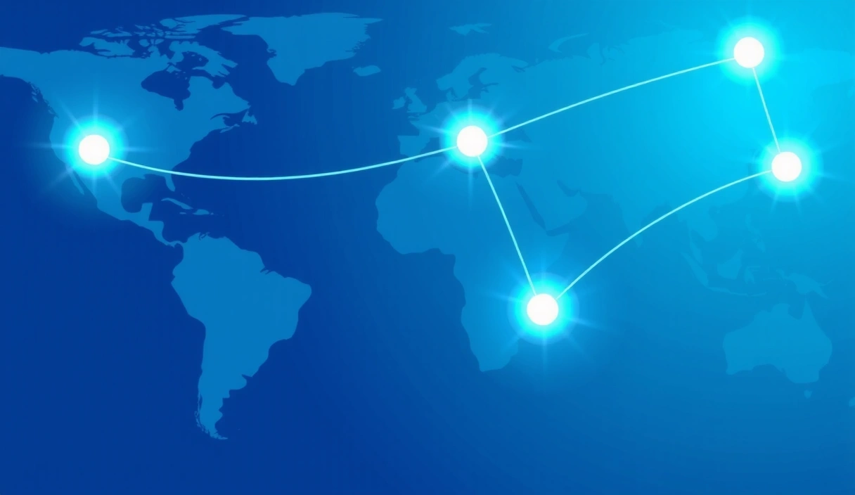 Weltkarte mit Verbindungslinien, die Online-Beratung symbolisieren